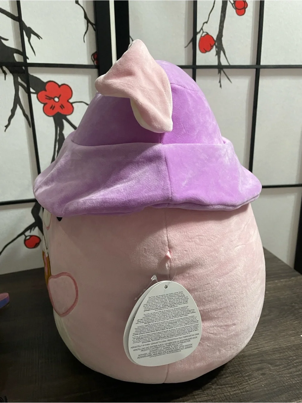 Squishmallows Pink Pig with Lavender Bucket Hat